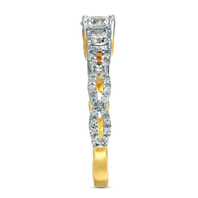 1.0 CT. T.W. Natural Diamond Three Stone Braid Engagement Ring in Solid 10K Yellow Gold