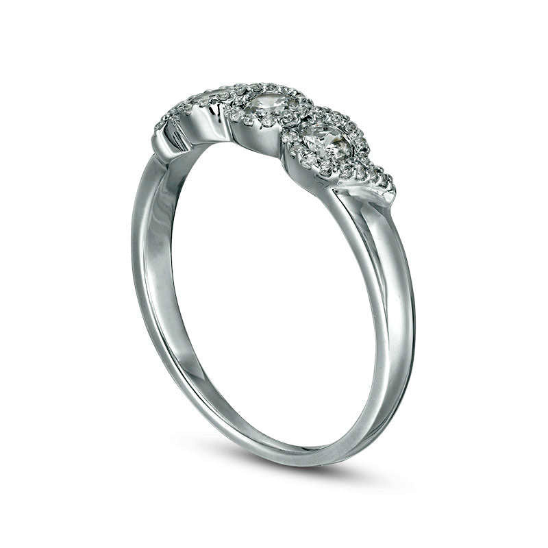 0.50 CT. T.W. Natural Diamond Three Stone Twist Frame Engagement Ring in Solid 10K White Gold