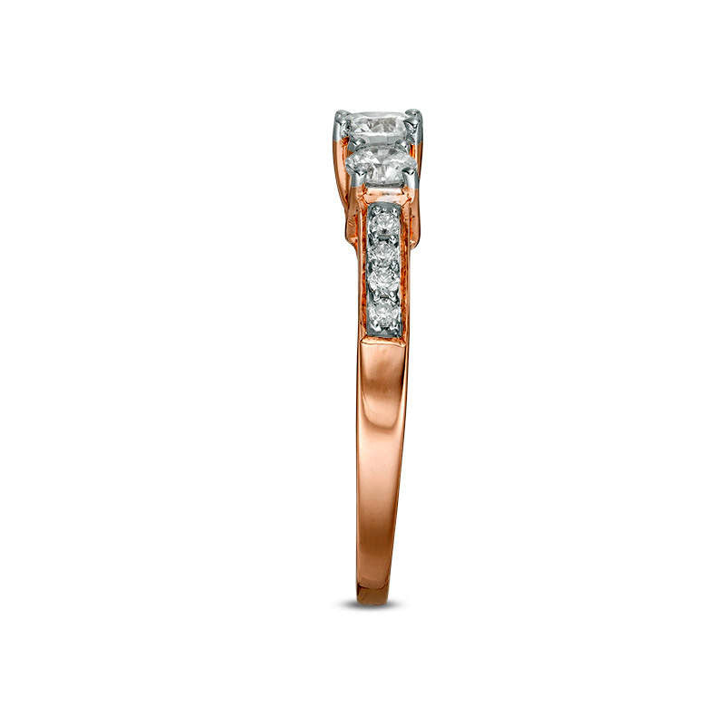 0.75 CT. T.W. Natural Diamond Three Stone Engagement Ring in Solid 10K Rose Gold