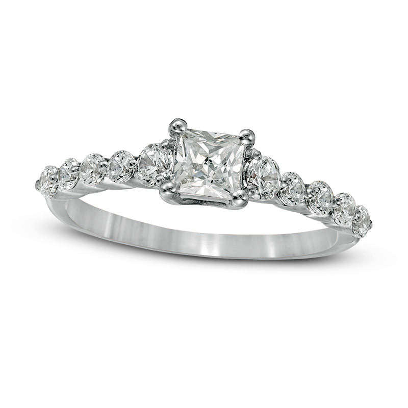 1.0 CT. T.W. Princess-Cut Natural Diamond Three Stone Engagement Ring in Solid 10K White Gold