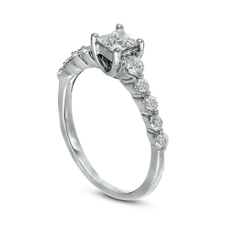 1.0 CT. T.W. Princess-Cut Natural Diamond Three Stone Engagement Ring in Solid 10K White Gold