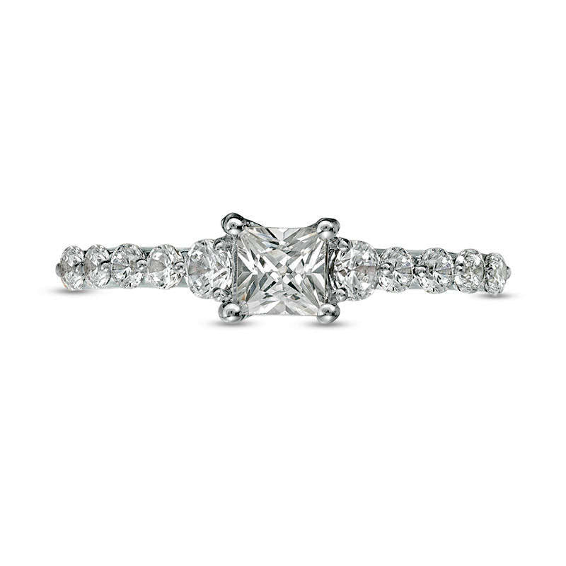 1.0 CT. T.W. Princess-Cut Natural Diamond Three Stone Engagement Ring in Solid 10K White Gold