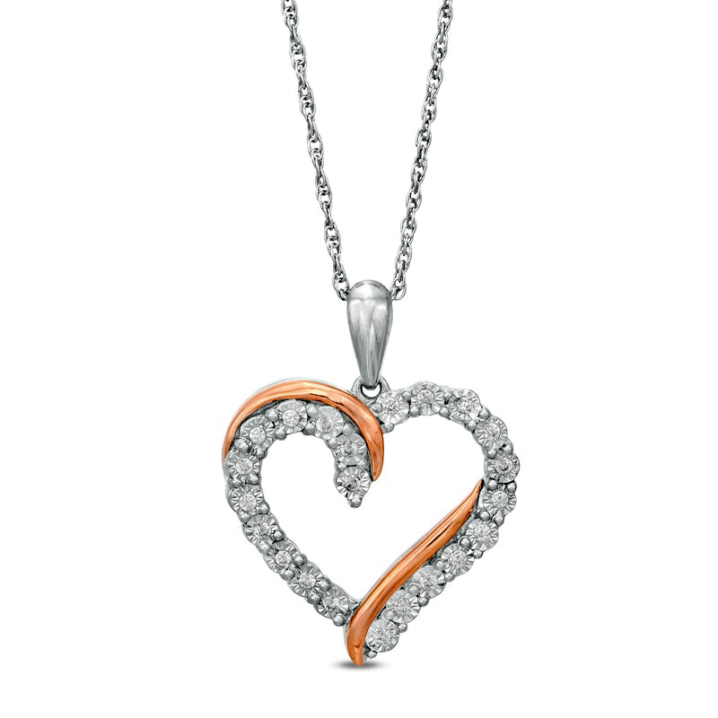 0.1 CT. T.W. Natural Diamond Overlay Heart Pendant in Sterling Silver and 10K Rose Gold