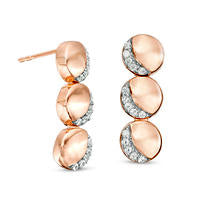 Lab-Created White Sapphire Crescent Three Moon Drop Earrings in Sterling Silver with 14K Rose Gold Plate