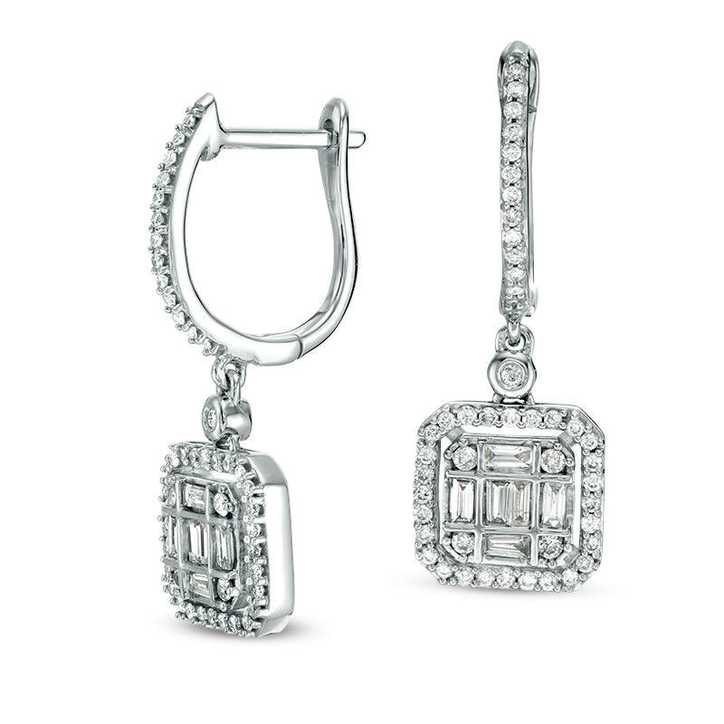 0.63 CT. T.W. Diamond Cushion Frame Drop Earrings in 10K White Gold