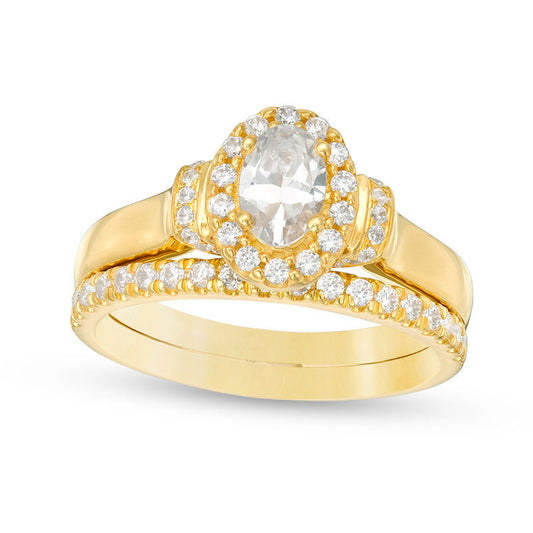 1.0 CT. T.W. Oval Natural Diamond Frame Collar Bridal Engagement Ring Set in Solid 14K Gold