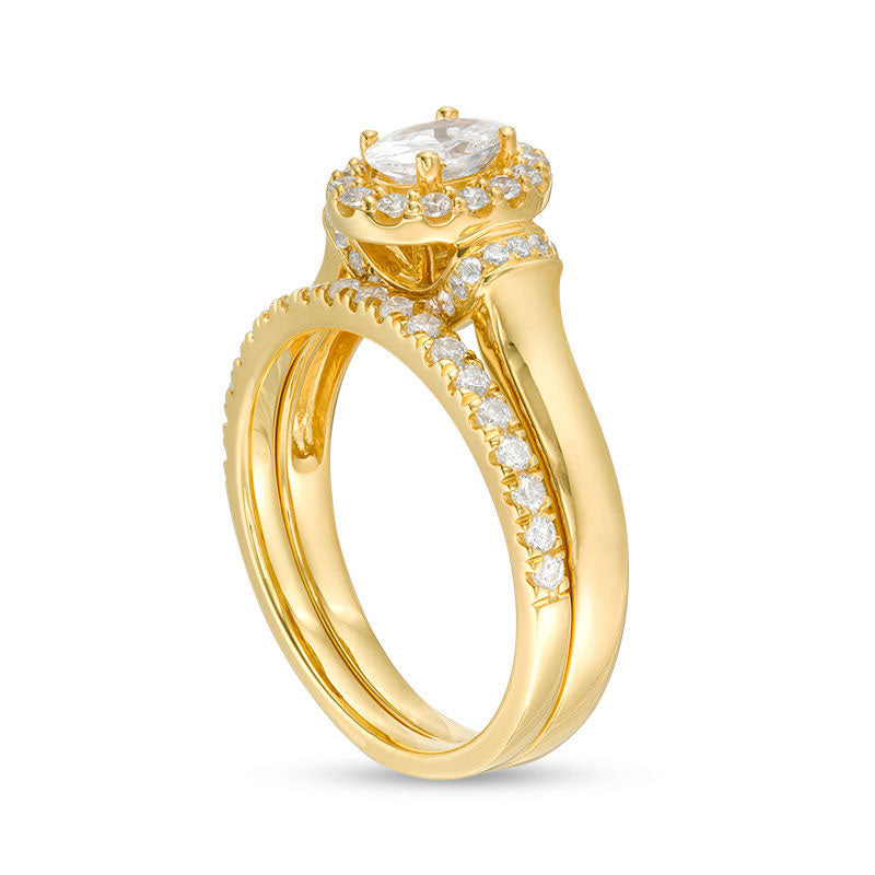 1.0 CT. T.W. Oval Natural Diamond Frame Collar Bridal Engagement Ring Set in Solid 14K Gold