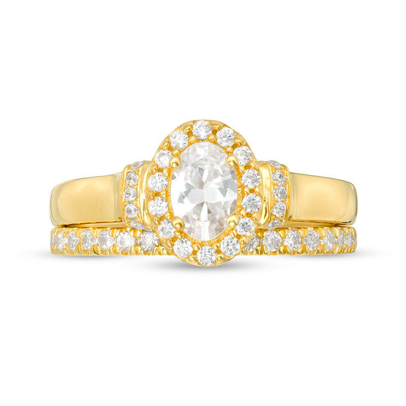 1.0 CT. T.W. Oval Natural Diamond Frame Collar Bridal Engagement Ring Set in Solid 14K Gold