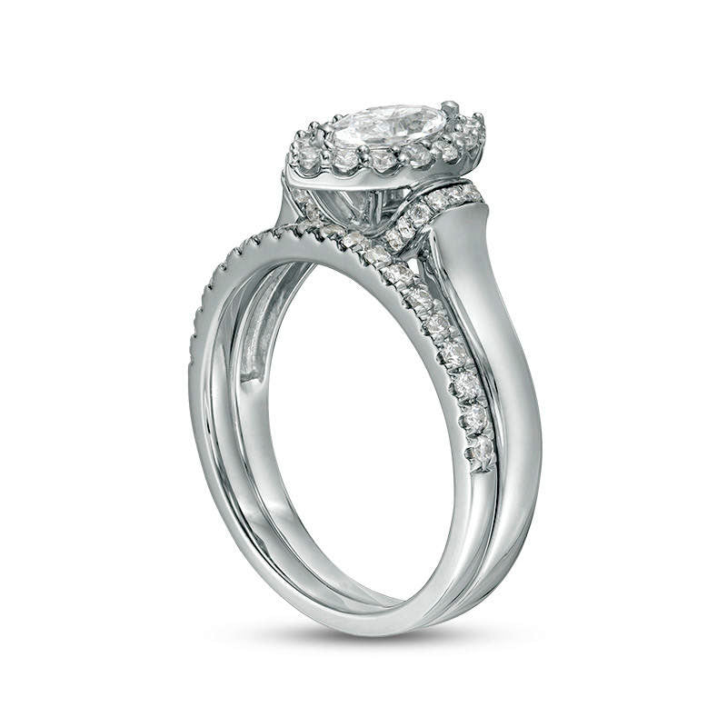 1.0 CT. T.W. Marquise Natural Diamond Frame Collar Bridal Engagement Ring Set in Solid 14K White Gold