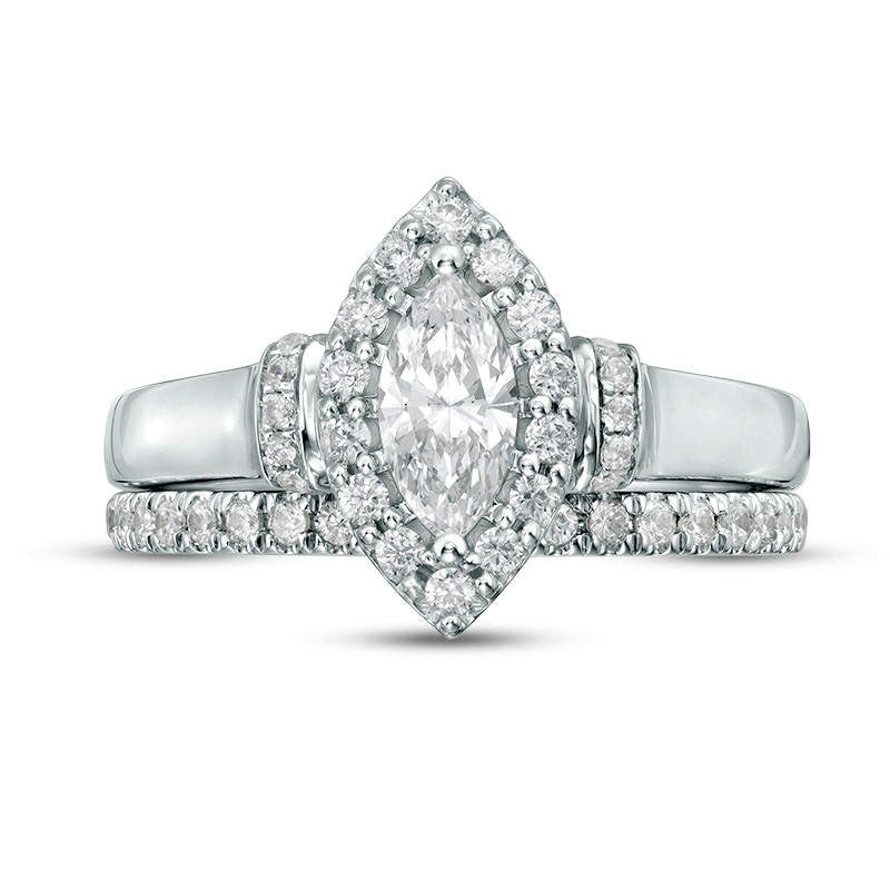 1.0 CT. T.W. Marquise Natural Diamond Frame Collar Bridal Engagement Ring Set in Solid 14K White Gold