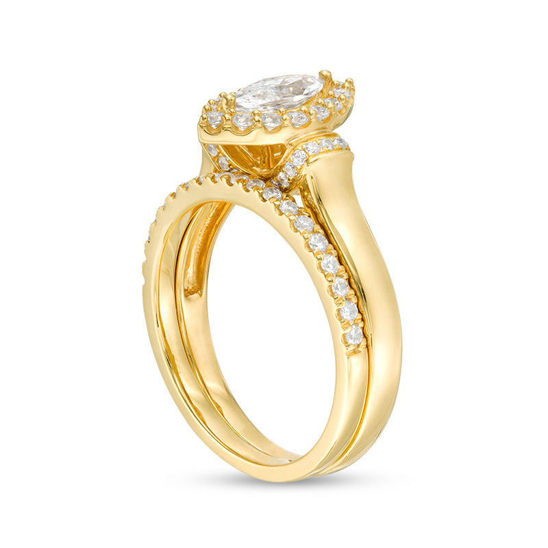 1.0 CT. T.W. Marquise Natural Diamond Frame Collar Bridal Engagement Ring Set in Solid 14K Gold