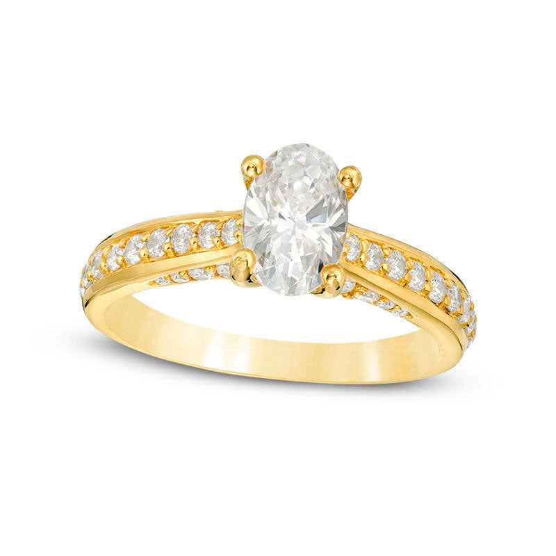 1.5 CT. T.W. Oval Natural Diamond Pavé Engagement Ring in Solid 14K Gold