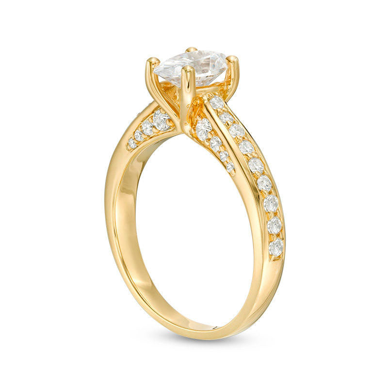 1.5 CT. T.W. Oval Natural Diamond Pavé Engagement Ring in Solid 14K Gold