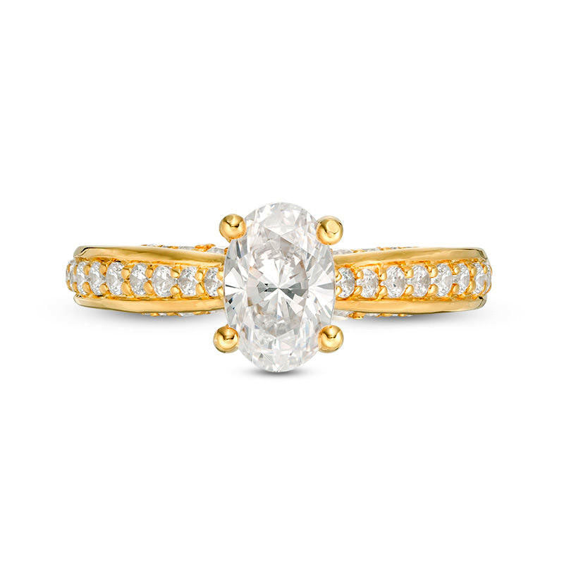 1.5 CT. T.W. Oval Natural Diamond Pavé Engagement Ring in Solid 14K Gold