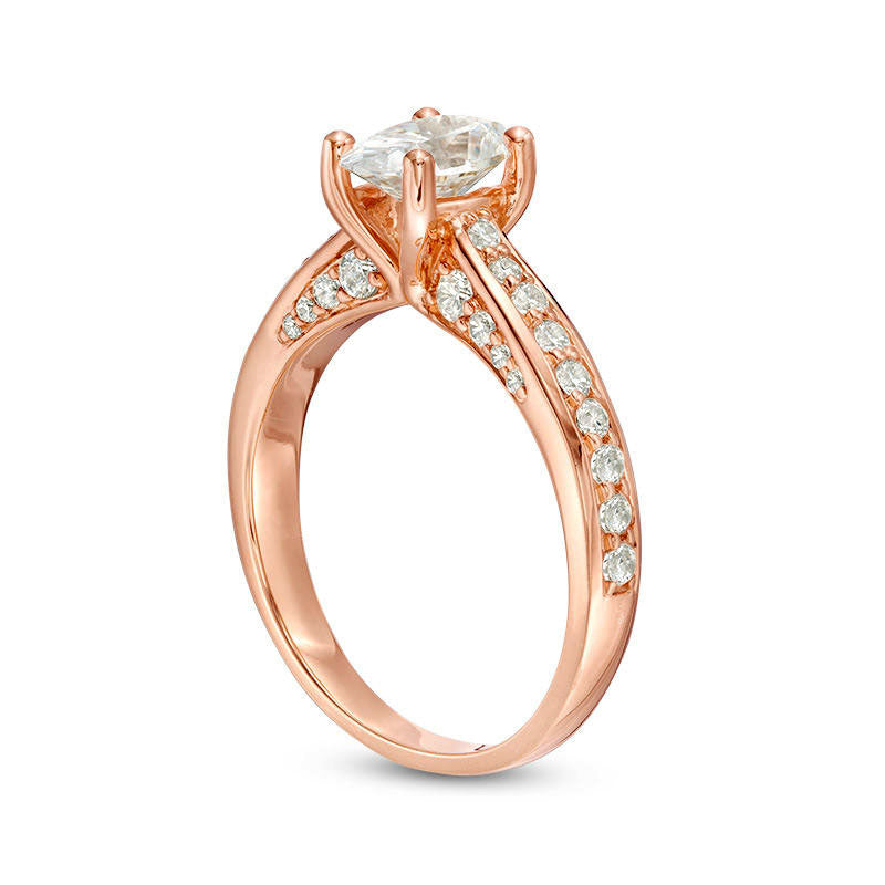 1.5 CT. T.W. Oval Natural Diamond Pavé Engagement Ring in Solid 14K Rose Gold