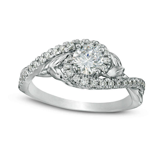 0.75 CT. T.W. Natural Diamond Bypass Leaf-Sides Engagement Ring in Solid 14K White Gold