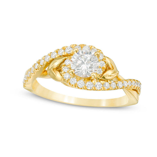 0.75 CT. T.W. Natural Diamond Bypass Leaf-Sides Engagement Ring in Solid 14K Gold