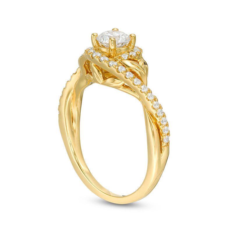 0.75 CT. T.W. Natural Diamond Bypass Leaf-Sides Engagement Ring in Solid 14K Gold