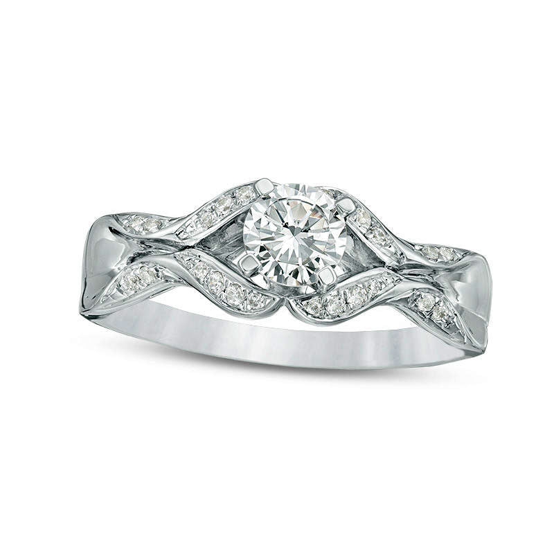 0.63 CT. T.W. Natural Diamond Ribbon Shank Engagement Ring in Solid 14K White Gold