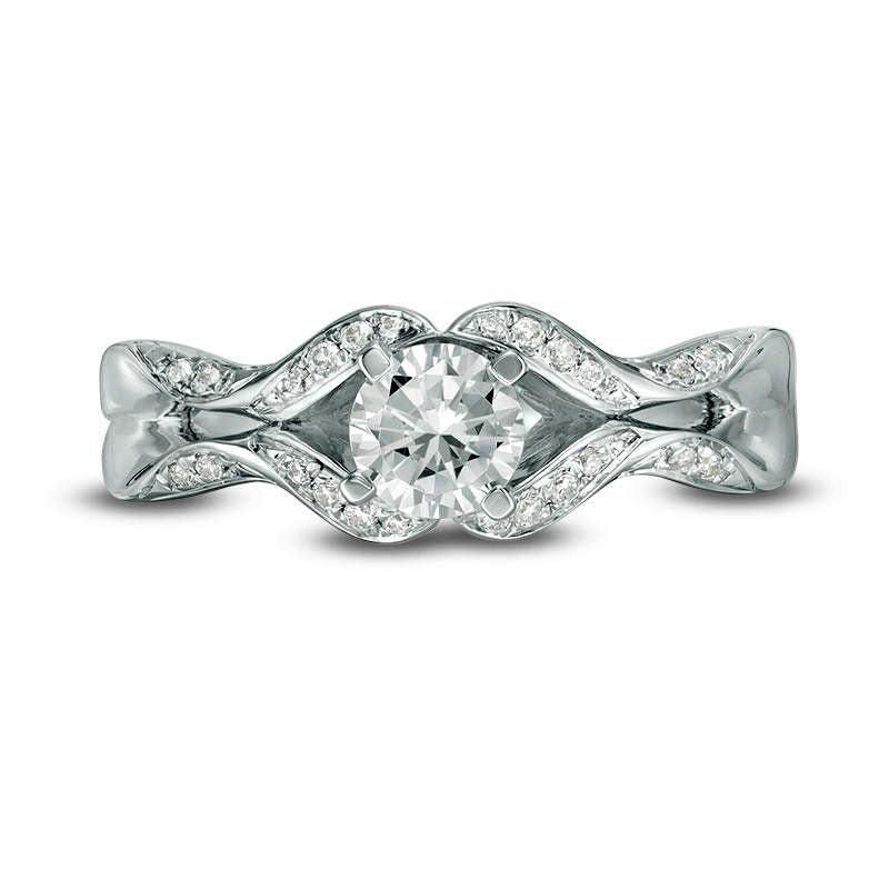 0.63 CT. T.W. Natural Diamond Ribbon Shank Engagement Ring in Solid 14K White Gold