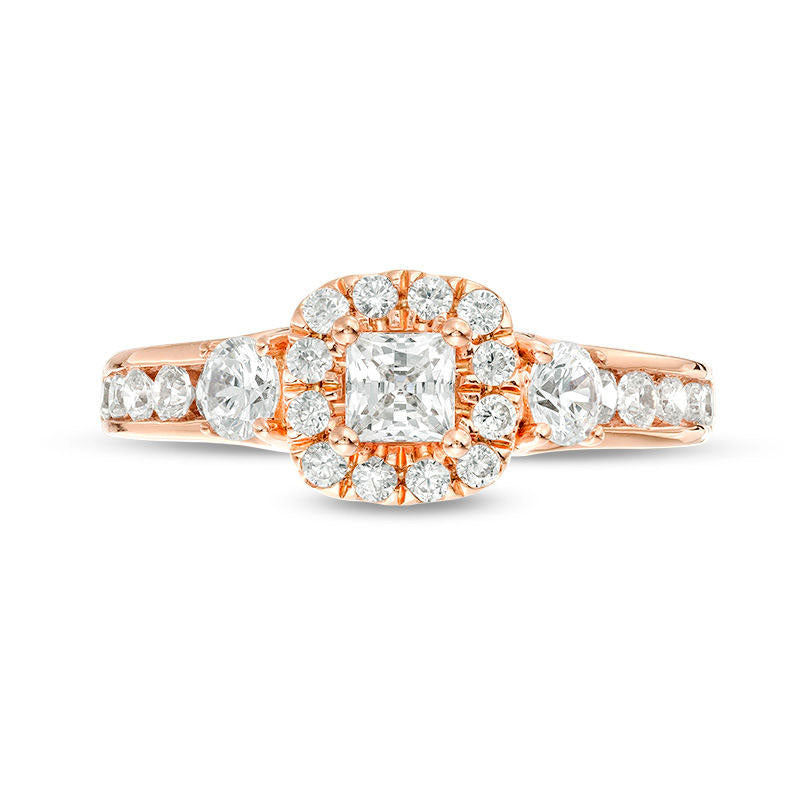 1.25 CT. T.W. Princess-Cut Natural Diamond Frame Three Stone Engagement Ring in Solid 14K Rose Gold