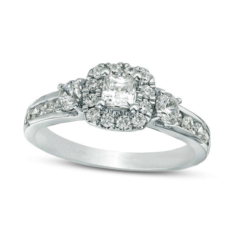 1.25 CT. T.W. Princess-Cut Natural Diamond Frame Three Stone Engagement Ring in Solid 14K White Gold