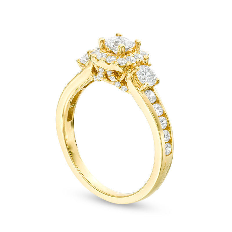 1.25 CT. T.W. Princess-Cut Natural Diamond Frame Three Stone Engagement Ring in Solid 14K Gold