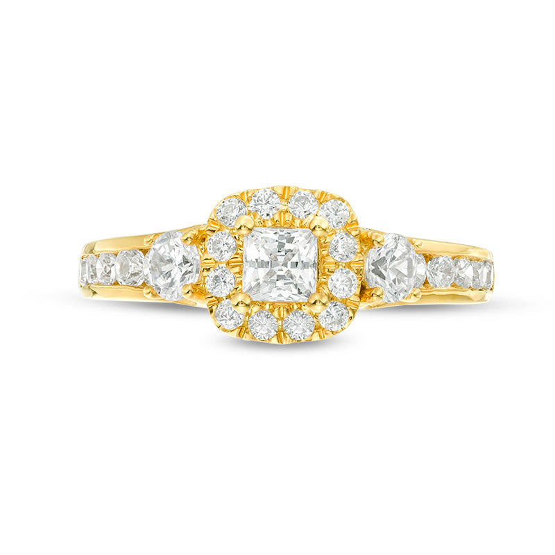 1.25 CT. T.W. Princess-Cut Natural Diamond Frame Three Stone Engagement Ring in Solid 14K Gold