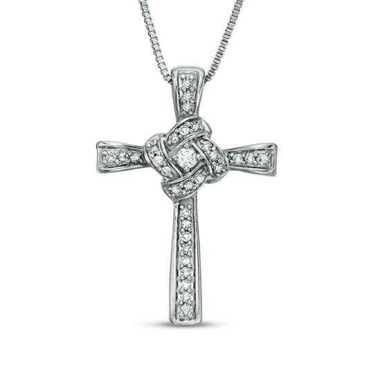 0.2 CT. T.W. Natural Diamond Love Knot Cross Pendant in Sterling Silver