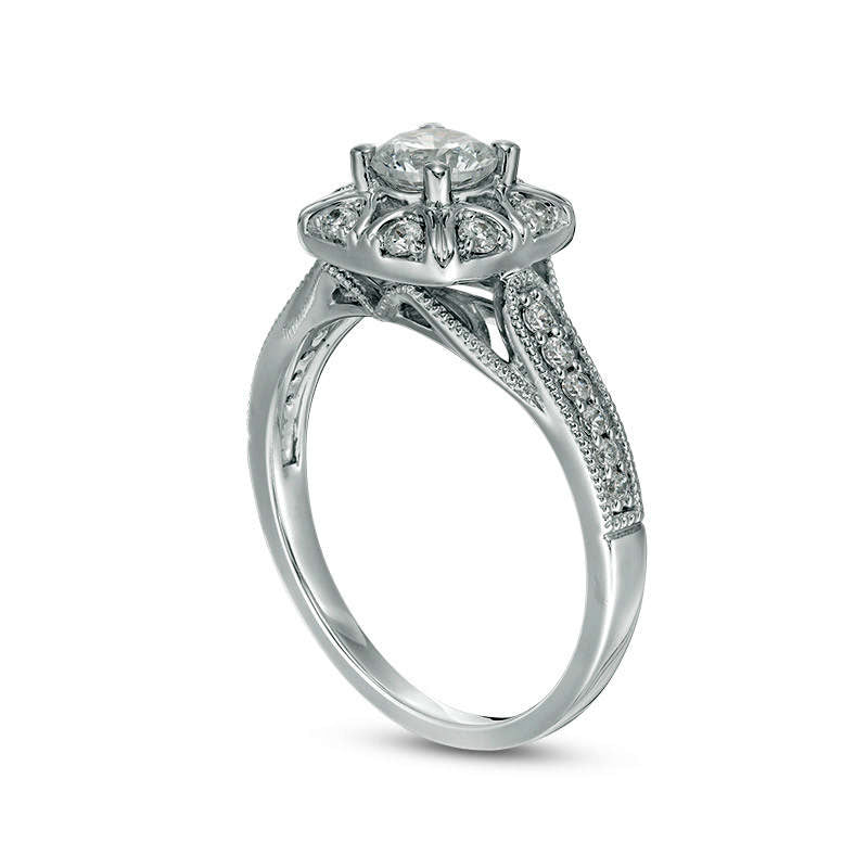 0.75 CT. T.W. Natural Diamond Cushion Frame Antique Vintage-Style Engagement Ring in Solid 10K White Gold