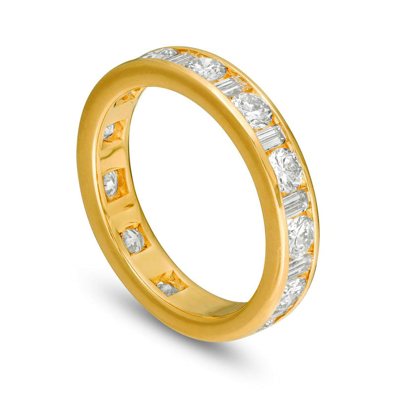 2.0 CT. T.W. Baguette and Round Natural Diamond Alternating Eternity Wedding Band in Solid 18K Gold (G/SI2)