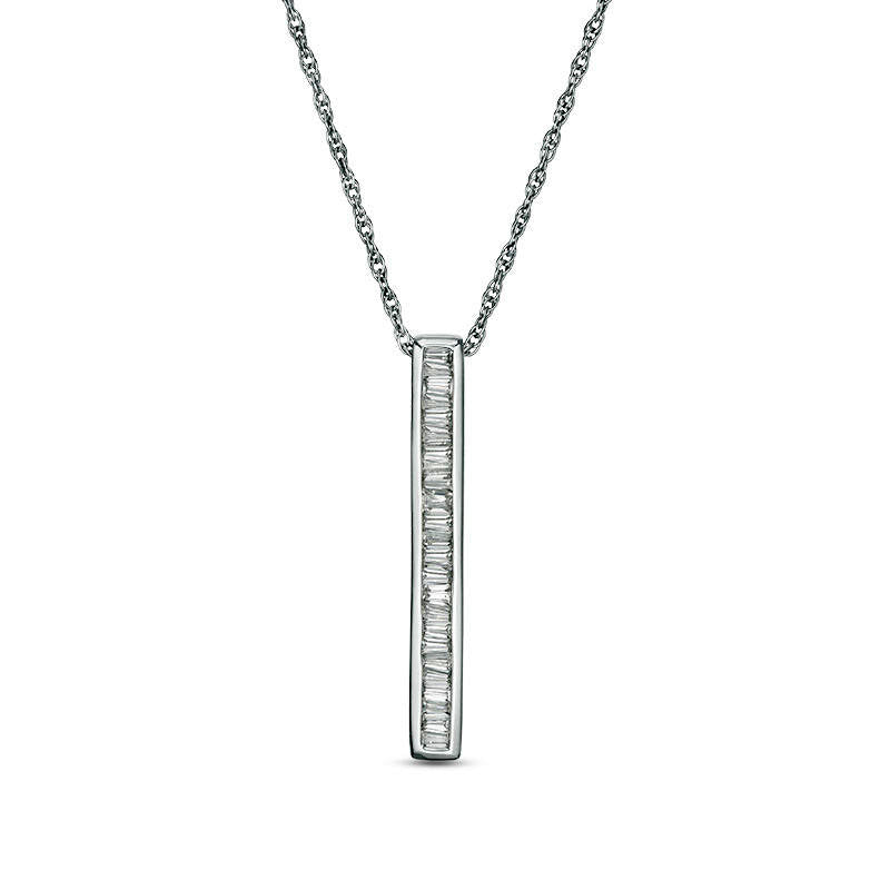 0.17 CT. T.W. Baguette Natural Diamond Vertical Bar Pendant in 10K White Gold