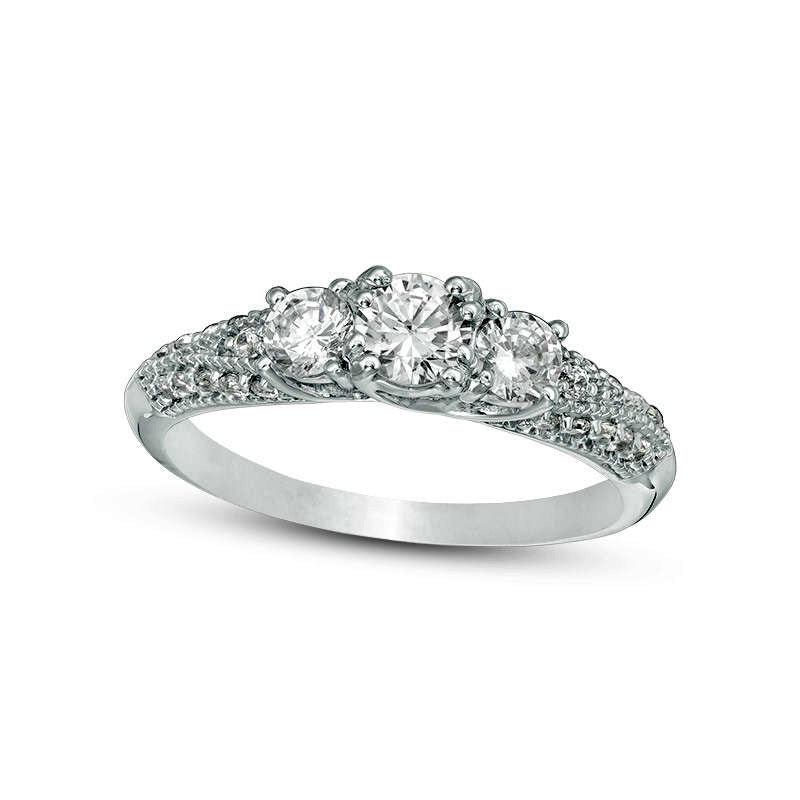 0.75 CT. T.W. Natural Diamond Three Stone V-Sides Antique Vintage-Style Engagement Ring in Solid 10K White Gold