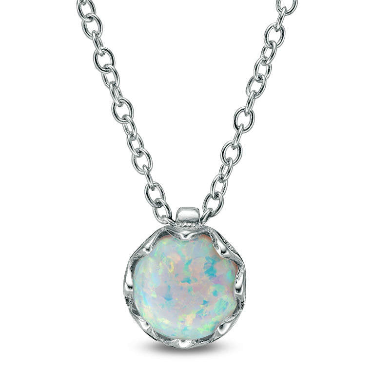 7.0mm Lab-Created Opal Solitaire Floral Pendant in Sterling Silver - 19.5"