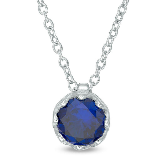 7.0mm Lab-Created Blue Sapphire Solitaire Floral Pendant in Sterling Silver - 19.5"