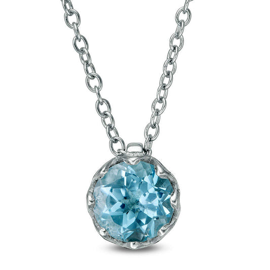 7.0mm Blue Topaz Solitaire Floral Pendant in Sterling Silver - 19.5"