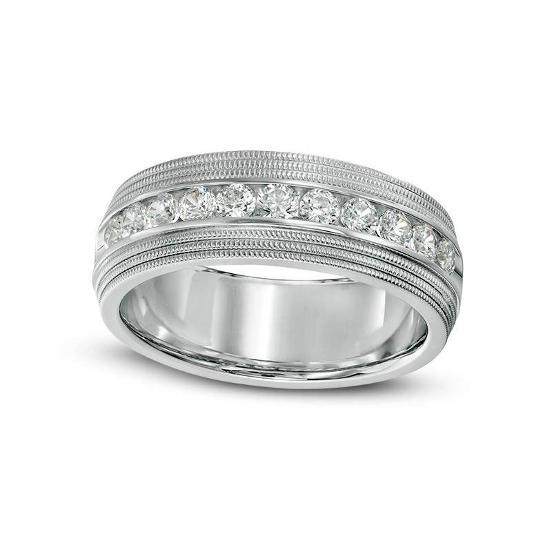 Men's 0.75 CT. T.W. Natural Diamond Milgrain Wedding Band in Solid 14K White Gold