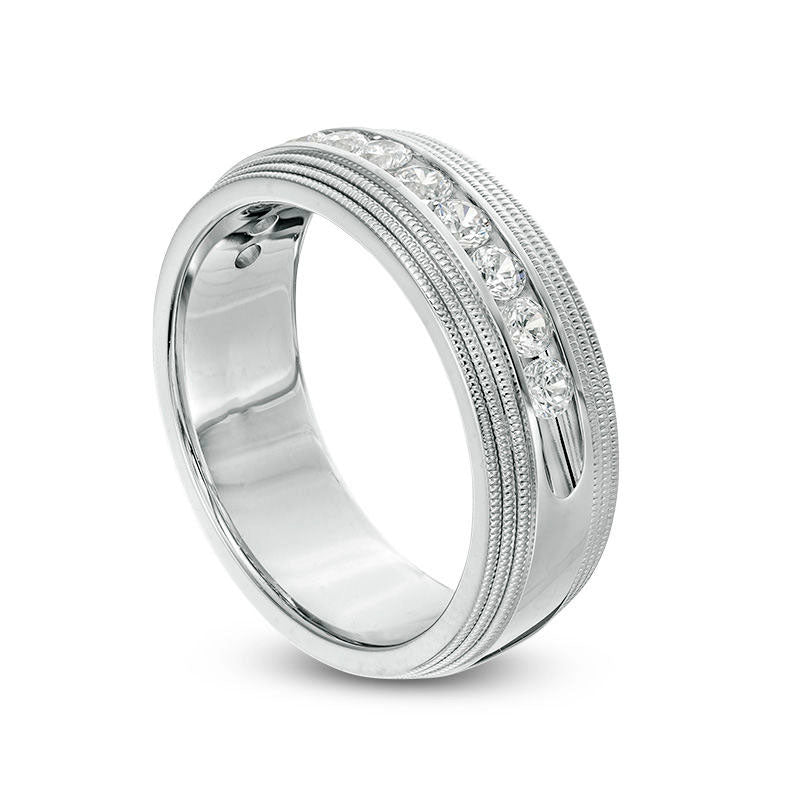 Men's 0.75 CT. T.W. Natural Diamond Milgrain Wedding Band in Solid 14K White Gold