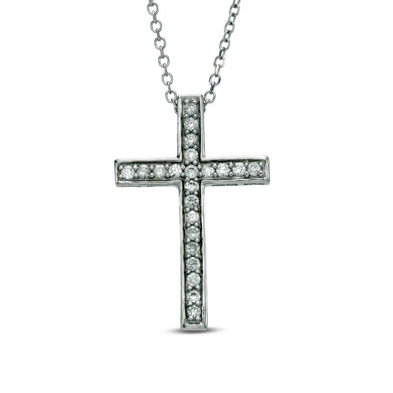 0.17 CT. T.W. Certified Natural Diamond Cross Pendant in 14K White Gold (I/I1)