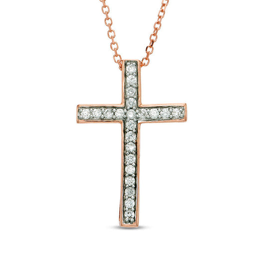 0.17 CT. T.W. Certified Natural Diamond Cross Pendant in 14K Rose Gold (I/I1)