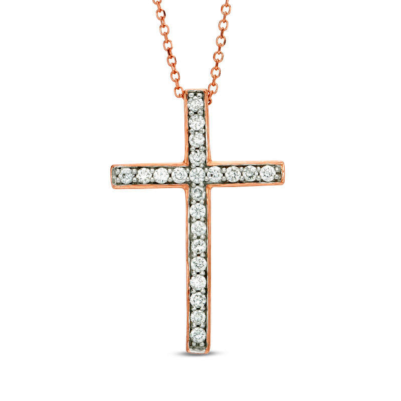 0.33 CT. T.W. Certified Natural Diamond Cross Pendant in 14K Rose Gold (I/I1)