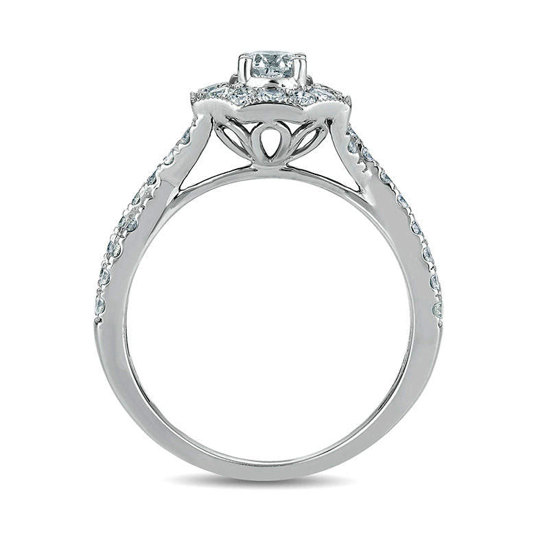 1.0 CT. T.W. Natural Diamond Octagon Frame Crossover Shank Antique Vintage-Style Engagement Ring in Solid 14K White Gold