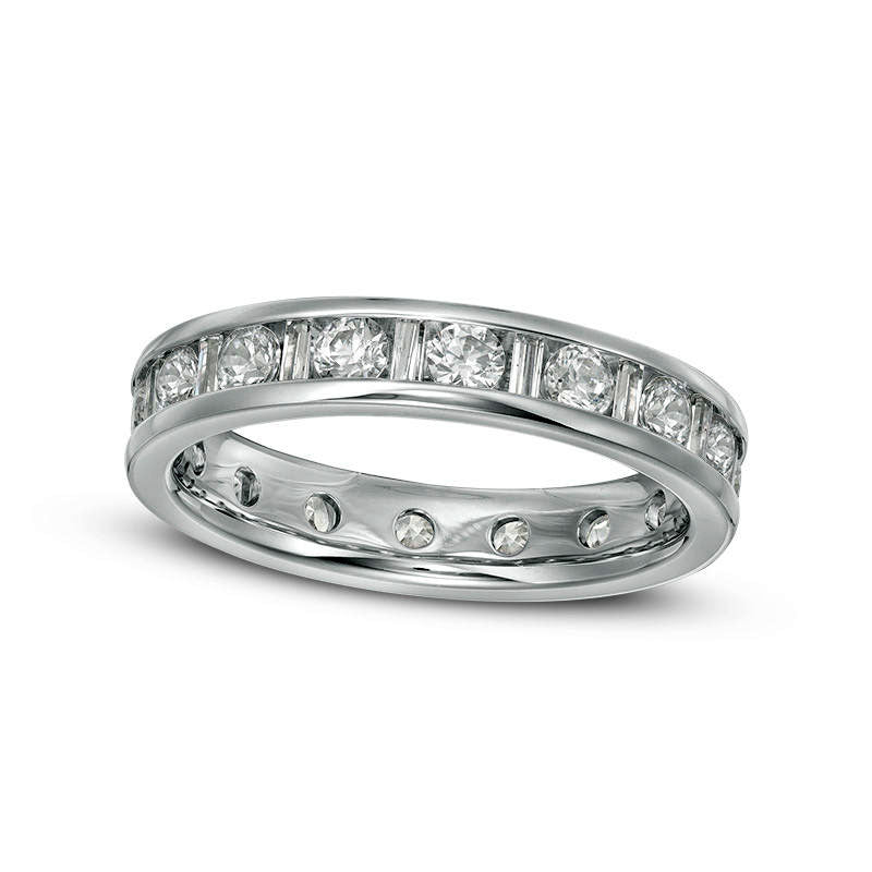 1.5 CT. T.W. Baguette and Round Natural Diamond Eternity Band in Solid 14K White Gold (H/SI2)