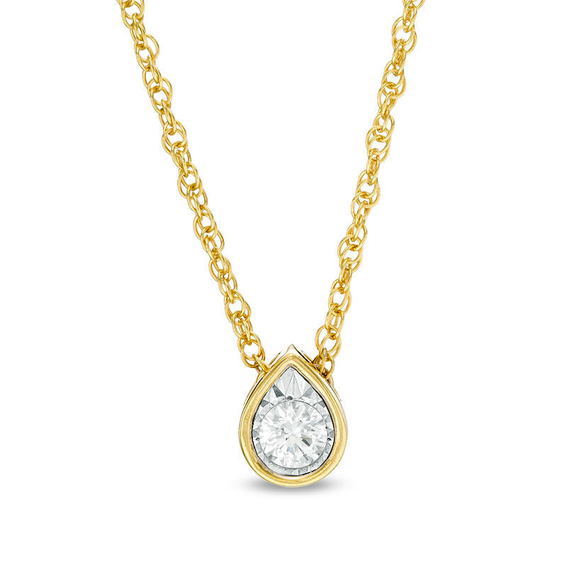 0.17 CT. Natural Clarity Enhanced Solitaire Teardrop Pendant in 10K Yellow Gold