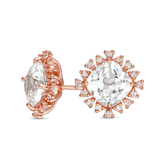 7.0mm Cushion-Cut Lab-Created White Sapphire Sunburst Frame Stud Earrings in 10K Rose Gold