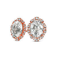 Oval Lab-Created White Sapphire Sunburst Frame Stud Earrings in Sterling Silver with 18K Rose Gold Plate