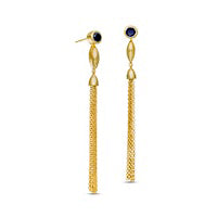 Lab-Created Blue Sapphire Solitaire Marquise Accent Tassel Drop Earrings in Sterling Silver with 14K Gold Plate