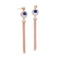 Lab-Created Blue Sapphire and 0.05 CT. T.W. Diamond Tassel Drop Earrings in Sterling Silver with 14K Rose Gold Plate