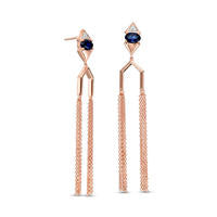 Lab-Created Blue Sapphire and 0.05 CT. T.W. Diamond Tassel Drop Earrings in Sterling Silver with 14K Rose Gold Plate