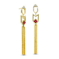 Lab-Created Ruby Cluster and Diamond Accent Art Deco Tassel Drop Earrings in Sterling Silver with 14K Gold Plate